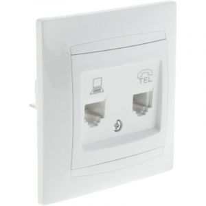 Zenitech Prise RJ11 + RJ45 encastr&eacute;es Zyna - Blanc