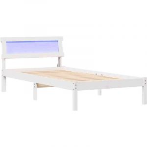 VidaXL Cadre De Lit Avec Tête De Lit Led Blanche, 90 X 200 Cm, En Pin Massif