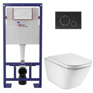 Swiss Aqua Technologies Pack WC b&acirc;ti-support autoportant + WC suspendu sans bride avec abattant SoftClose + plaque noir mat (STROGAWR07-U)