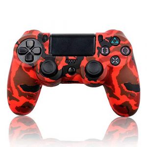 OCIODUAL Coque de Protection Silicone Compatible avec Manette PS4-Slim-PRO Camouflage Rouge Gamepad Étui Housse Anti-Dérapant