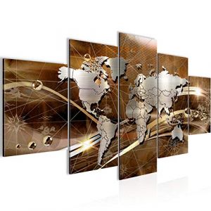 Runa art Tableau Décoration Murale Carte du Monde 150x75 cm - 5 Panneaux Deco Toile Prêt à Accrocher 106853b