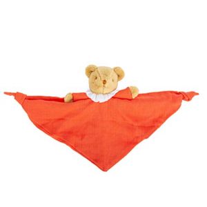 Trousselier Doudou Triange Ours - Hochet - 20 cm - Tissus en Coton Bio - Idéal Cadeau de Naissance - Lavable en Machine - Corail