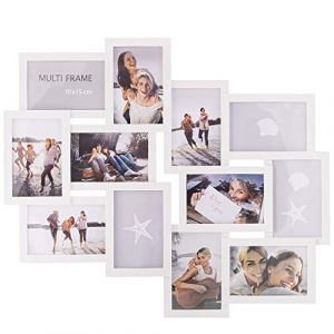 Springos - Cadre photo pour 12 photos, cadre multi-photos blanc de format 10x15.