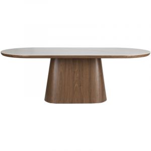 DRAWER Table à manger 8 personnes ovale en pierre et bois - Bois foncé - Almira