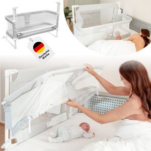Image de BabybeFun Lit de Bébé Co-Sleeper - 90x50 cm - Gris - Lit de Bébé sûr et confortable pour Boxspring et lit normal - Avec protection anti-retournement et protection anti-décrochage - Idéal pour l'allaitement
