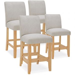 Lot de 4 chaises de bar en bois Rosie velours c&ocirc;tel&eacute; Beige - H65cm
