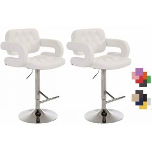 CLP Lot De 2 Tabourets De Bar Dublin En Similicuir I Réglable En Hauteur I Style Chesterfield I Avec Accoudoirs - Blanc