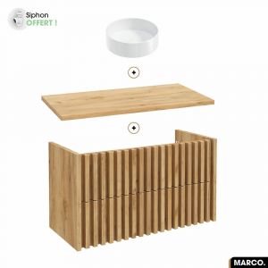 Ensemble meuble sous vasque avec vasque à poser - Siphon OFFERT MARCO OAK 100 x 56 x 45 cm
