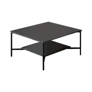 Dmora - Table basse Dichiar, Table basse, Porte-revues pour canapé, Etagère de salon, 80x80h40 cm, Anthracite et Noir