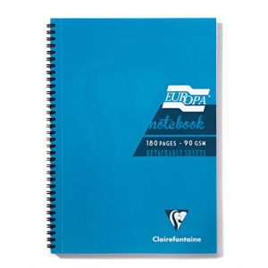 Clairefontaine Cahier reliure intégrale EUROPA GLOSSY A4 180 pages détachables micro-perforées ligné + marge - Turquoise - Lot de 5