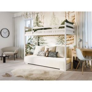 LIT MEZZANINE SAFINO 90 x 200 / 140 x 200 Blanc - blanc Livré avec sommiers