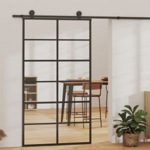 VidaXL Porte coulissante Verre ESG et aluminium 102x205 cm Noir Noir