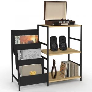 Idmarket Meuble d'appoint, rangement avec étagères, supports vinyles et platine NEVIL design industriel