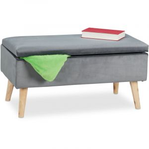 Relaxdays Banc, avec espace de rangement, housse velours, 40 l, rembourrée, pieds en bois, entrée,41x80x40c, gris foncé