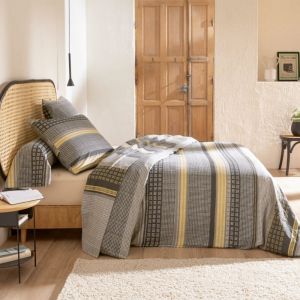 Linnea Parure de drap 100% flanelle de coton JULES gris/jaune 240x300 cm