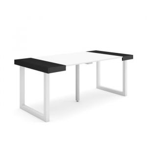 Table console extensible, Console meuble, 180, Pour 8 personnes, Pieds bois massif, Style moderne, Blanc et noir - Skraut Home