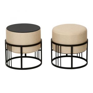 [en.casa] - Lot de 2 poufs empilables Tas multifonctionnel rond beige