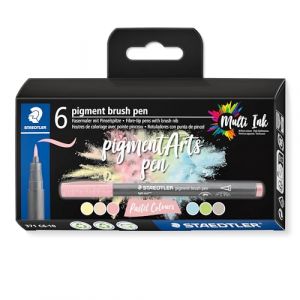 Staedtler PIGMENT ART - Brush 371 - Etui carton 6 feutres - Pointe pinceau - Couleurs pastel assorties - 371 C6-10