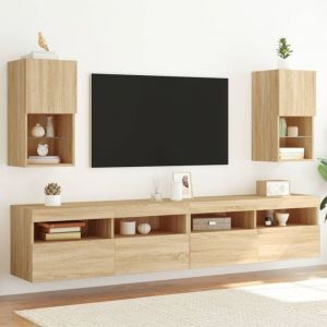 VidaXL Meubles TV avec Lumières LED 2 pcs, Armoires de Télévision Murales, Meubles Télé Suspendus, Moderne, Chêne Sonoma Bois d'Ingénierie