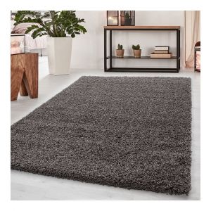 Allotapis Tapis uni &agrave; longues m&egrave;ches rectangle Swirls 65x130 Taupe