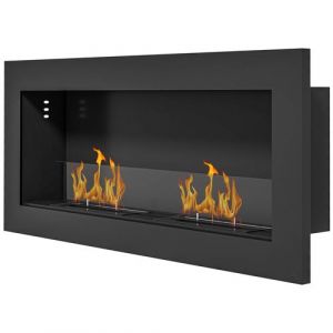 Homcom Cheminée bioéthanol murale design Bauhaus - double brûleur 0,85 L - pare-feu verre trempé - acier inox. acier noir
