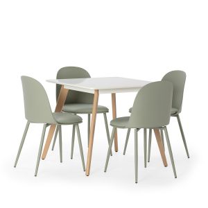 Ensemble table 80x80 cm et 4 chaises de salle à manger Kana Vert