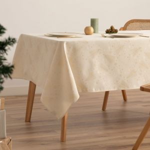 Nappe de Noël en coton jacquard écru 140x300 cm