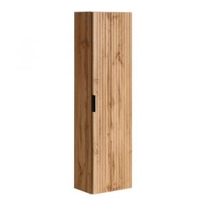 Furnidea - Meuble colonne suspendu de salle de bain ADEL CH&Ecirc;NE 35 x 140 cm - une porte, fa&ccedil;ades rainur&eacute;es