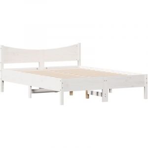 VidaXL Cadre de Lit, Lit Double avec Sommier à Lattes, Lit Adulte, Meuble Chambre à Coucher, Moderne, Blanc 140x190 cm Bois de Pin Massif