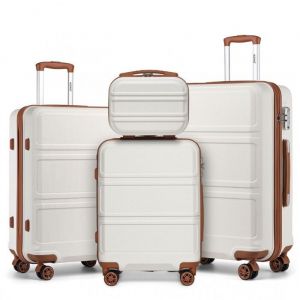Kono Set de 4 Valises de Voyage Rigide Bagage Cabine (28+55+65+74cm) avec 4 roulettes et Serrure TSA+Portable Vanity Case, Crème