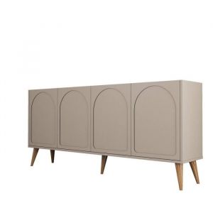 Cotecosy Buffet style minimaliste 4 portes Lyana Taupe fonc&eacute; et Bois clair