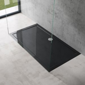 Doporro - Bac à Douche Antiglisse Receveur de Douche Rectangulaire Noir Acrylique Faro2 90x160x4cm + Bonde AL02