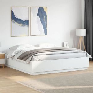 VidaXL Cadre de Lit avec Lumières LED, Lit Double avec Sommier à Lattes, Lit Adulte de Chambre, Moderne, Blanc 200x200 cm Bois Ingénierie