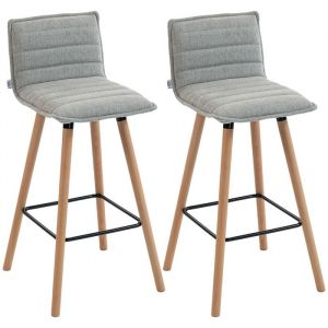 Homcom Lot de 2 tabourets de bar - assise rembourr&eacute;e, dossier et repose-pieds - tissu aspect lin - 48 x 48 x 99,5 cm - gris