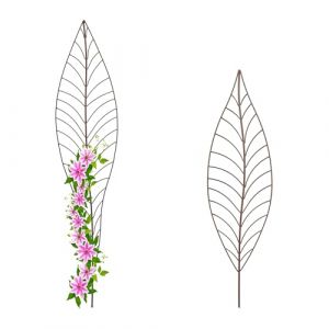 Relaxdays Tuteur &agrave; Plantes, Lot de 2 (Dimensions diff&eacute;rentes), en Forme de Feuille, m&eacute;tallique, Non Fixe, Marron