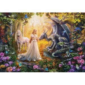 Educa Puzzle Adulte Licorne Blanche Princesse et Dragon - Collection Animaux Fantastique - 1500 Pieces