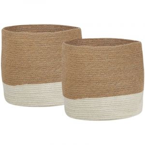 Beliani Lot de 2 Paniers en Jute Beige et Blanc Rond 34/37 cm Corbeille à Linge Bulanik