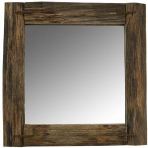 Aubry Gaspard Miroir carré en bois recyclé rustique Carrée Marron