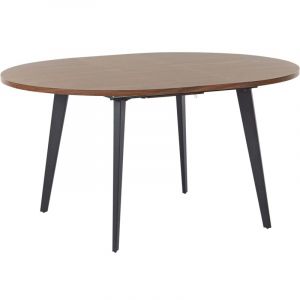 Beliani Table &agrave; Manger Moderne Extensible Ronde 120/150x120cm Plateau MDF M&eacute;tal Pieds Noirs Bois Fonc&eacute; Bovina