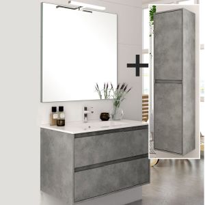 Ensemble meuble de salle de bain 100cm simple vasque + colonne de rangement - ciment (gris) - iris