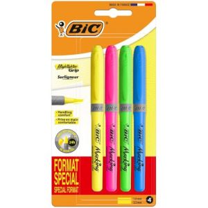 Bic Pochette de 4 surligneurs - Couleurs fluo - Highlighter Grip