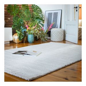Deladeco Tapis abstrait moderne poils ras Malin 120x170 Cr&egrave;me