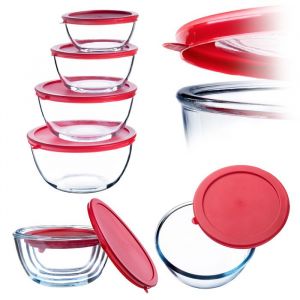 KADAX Lot de 4 bols en verre transparent avec couvercle - Bo&icirc;tes de conservation rondes pour aliments