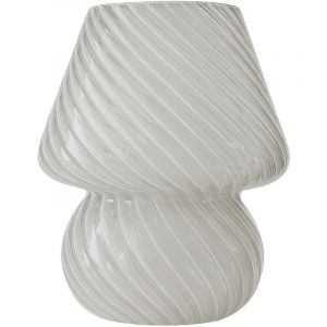 Relaxdays Lampe de Table, Design Champignon, Verre, E27, Lampe &agrave; Piles, HxP : 24 x 16 cm, Fonction Tactile, Blanc.