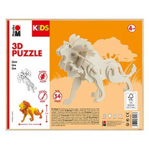 Image de Marabu 0317000000022 Kids 3D Puzzle en Bois Lion 34 pièces env. 19,5 x 13 cm, Marron 0317000000022