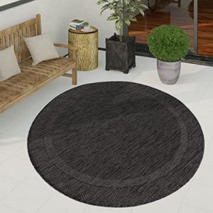 Paco Home - Tapis Exterieur Terrasse Balcon Tapis Cuisine Moderne Motif Geometrique Motif Abstrait Anthracite, 200 cm rond