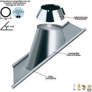 Solin plomb 30 &agrave; 45 degr&eacute;s conduit double paroi isol&eacute; Edilinox - Diam&egrave;tre 180 mm