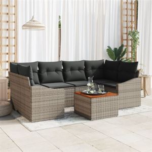 Ensemble de Canap&eacute; de Jardin 7 pi&egrave;ces avec Coussins Gris Rattan Poly Acacia