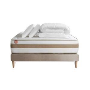 Pack prêt à dormir matelas LE RAFFINÉ 140x200cm Ressorts ensac s + Mémoire de forme BioVisco + sommier Beige