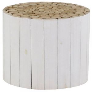 Kosyform Table Basse Ronde En Teck Teinté Blanc Chalet